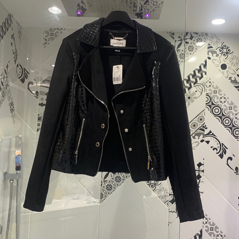JOSEPH RIBKOFF BLACK MOTO JACKET STYLE - Picture 7 of 15